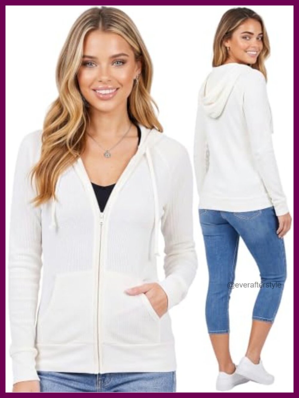 Long Sleeve Full Zip Hoodie Jacket Lightweight Pouch Pocket Drawstring